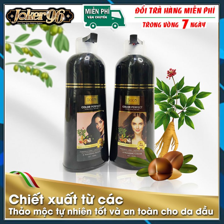 DẦU GỘI NÂU/ĐEN TÓC PHỦ BẠC SaCo Italia 500ML, Dầu Gội Thảo Dược Phủ Tóc Bạc Chiết Xuất Từ Nhân Sâm