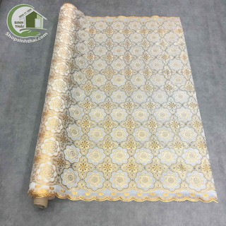 [ Khổ 1,4m ] Khăn trải bàn hoa ren vàng, bằng nhựa không thấm nước - BÁN THEO TẤM - giao hình ngẫu nhiên