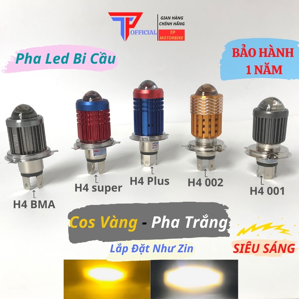 Đèn pha led xe máy bi cầu mini h4 pha trắng cos vàng siêu sáng _ TP MotorBike