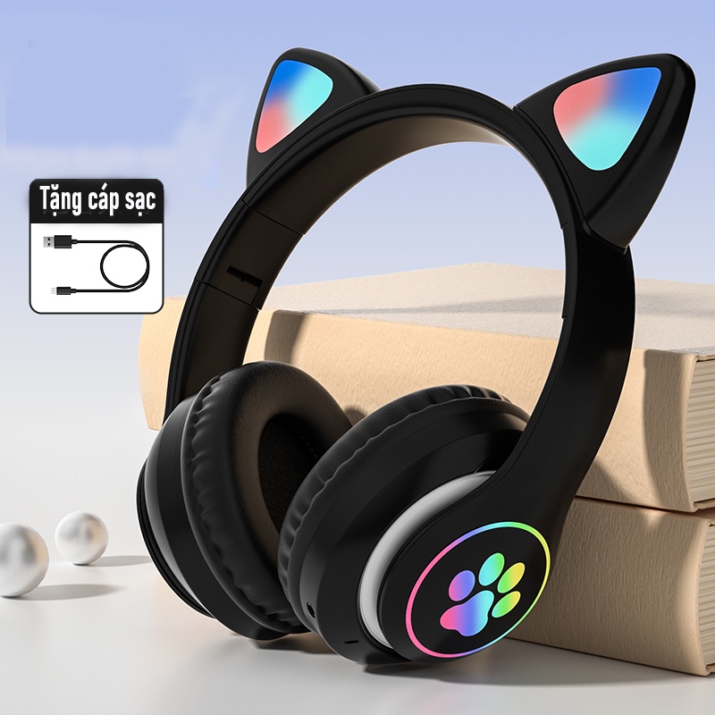 Tai Nghe Mèo Bluetooth Chụp Tai MZ-023, Có Micro, Âm Thanh Siêu Bass. Headphone Con Mèo Chơi Game, Học Online