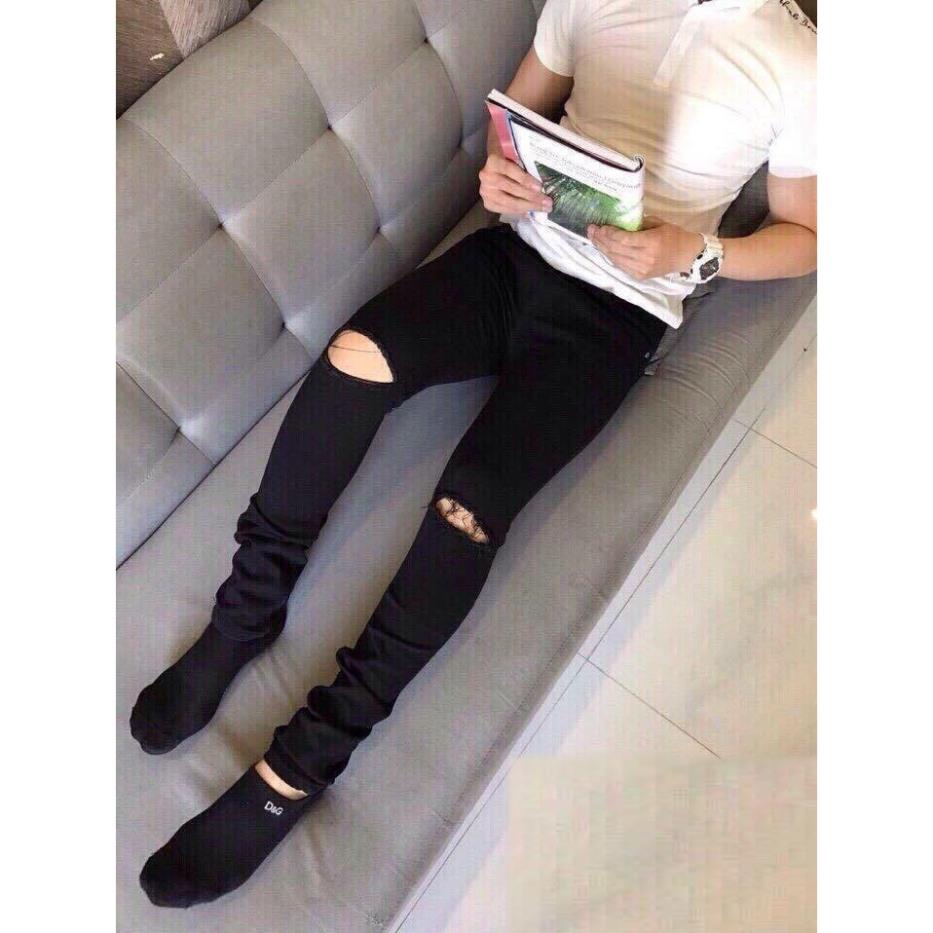 Quần Jeans Nam clowdy.store Rách Gối Chất Jean Cotton Co Giãn Dáng Ôm Thời Trang