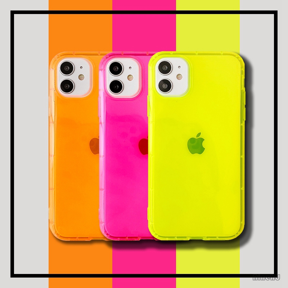 ready stocks Ốp điện thoại mềm trơn màu dạ quang trong suốt chống sốc cho iPhone 12 Pro Max Mini SE 2020 6 6s 7 8 Plus