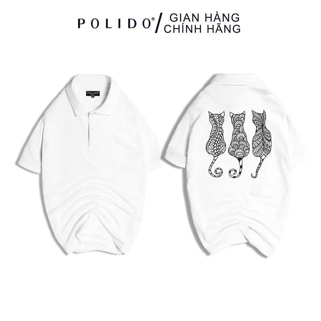 Áo Polo in hình The Cat 3 POLIDO vải Cotton co giãn, không bong tróc, thấm hút mồ hôi