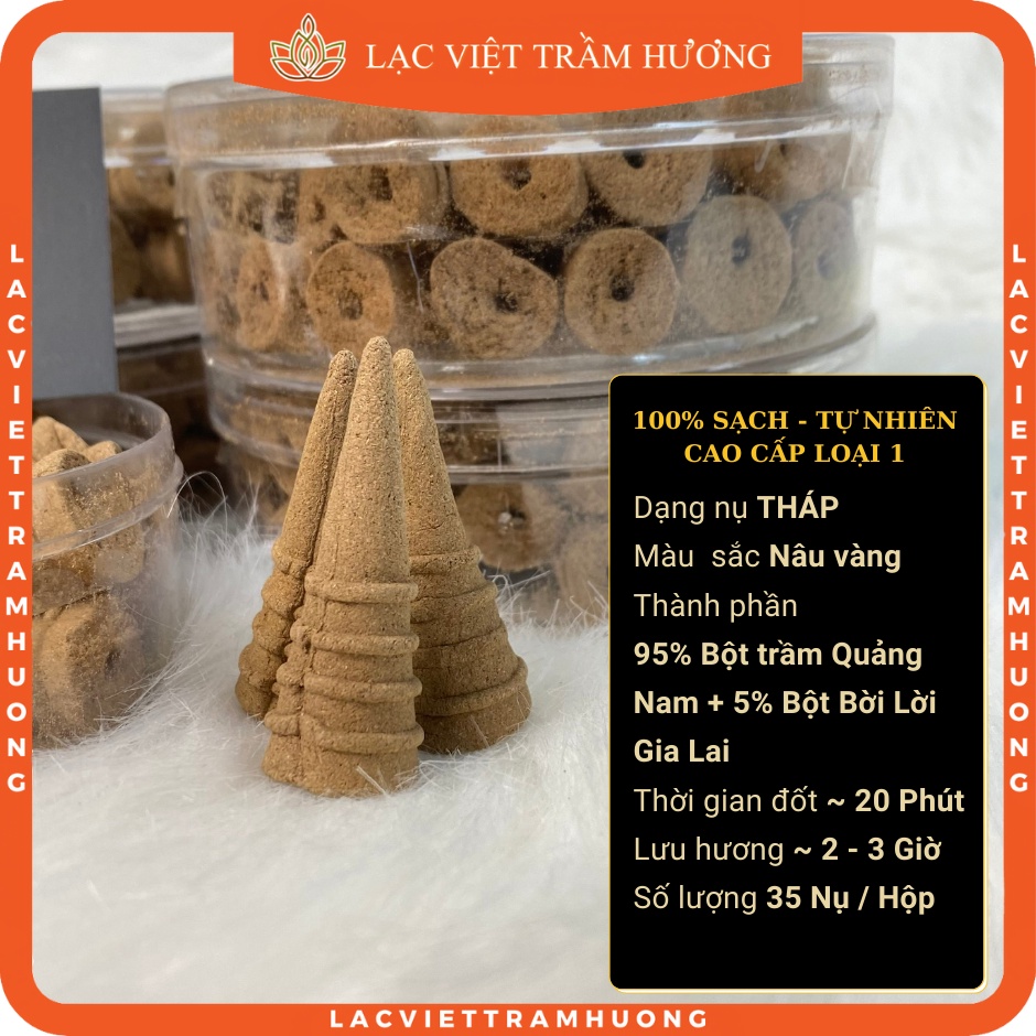 Nhang Nụ Trầm Hương Sạch 100% Tự Nhiên Dòng Cao Cấp Loại 1 - Mua 3 Tặng 1 Lư Trầm Hương Sứ - Hộp 35 Nụ Trầm Hình THÁP