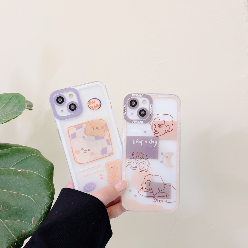 Ốp Điện Thoại TPU Mềm Trong Suốt Chống Sốc Họa Tiết Gấu Mặt Cười Sang Trọng Cho iPhone 13 12 11 Pro Max XS Max X XR 7 8 Plus SE 2