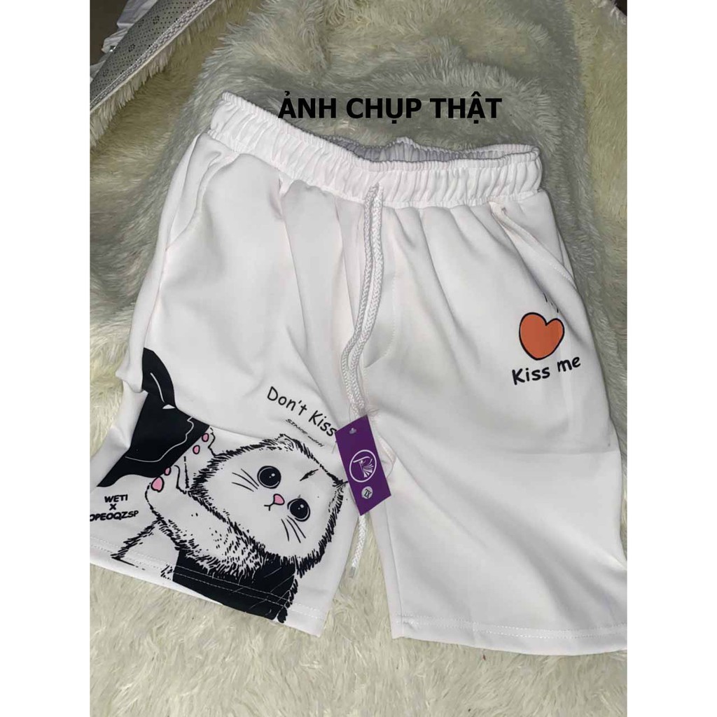 [ XẢ KHO ] Quần short thể thao nam in hình mèo, quần đùi tập gym nam chất liệu thun poly mịn mát