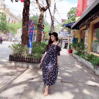 Váy maxi voan trễ vai