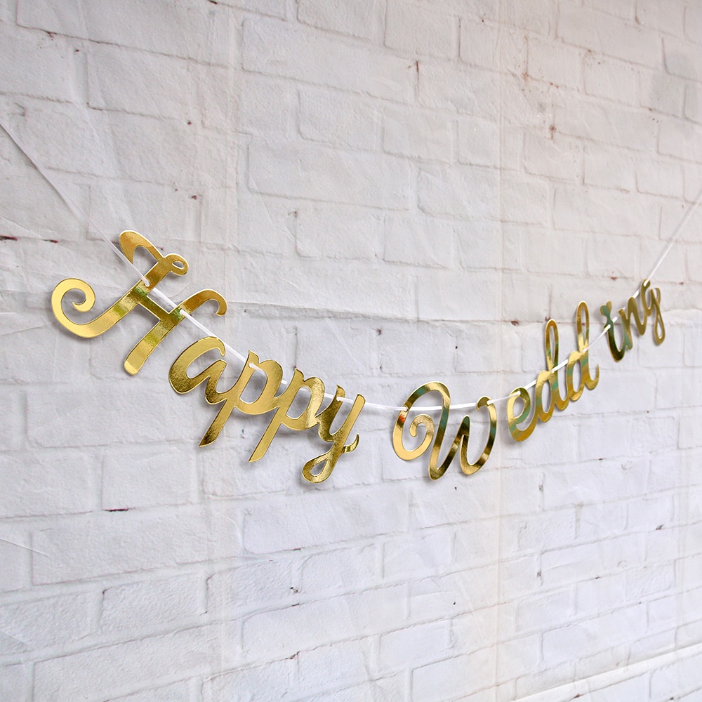 Dây chữ HAPPY WEDDING CNC vàng ánh kim trang trí tiệc cưới, phòng cưới Kemshop - K198