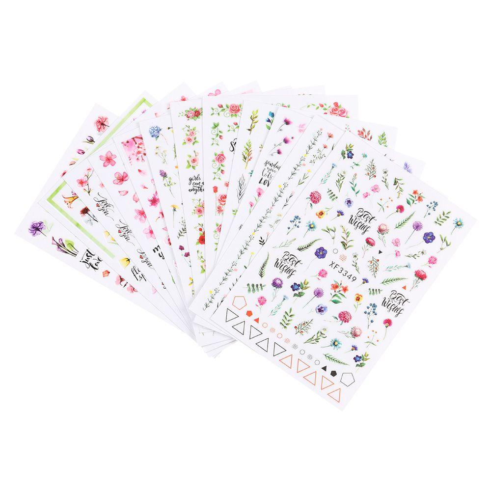ME Adhesive Shining Decals Manicure 3D Stickers Nail Sticker Rose Flowers Leaves Valentine Gift Waterproof Nail Art Decoration