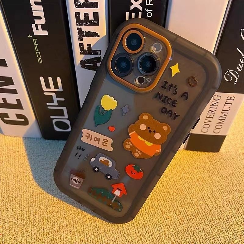 Ốp Điện Thoại Silicon Mềm Họa Tiết Gấu Và Hoa Dễ Thương Dành Cho IPhone 12 11 13 Pro Max XR X XS Max 7 8 Plus