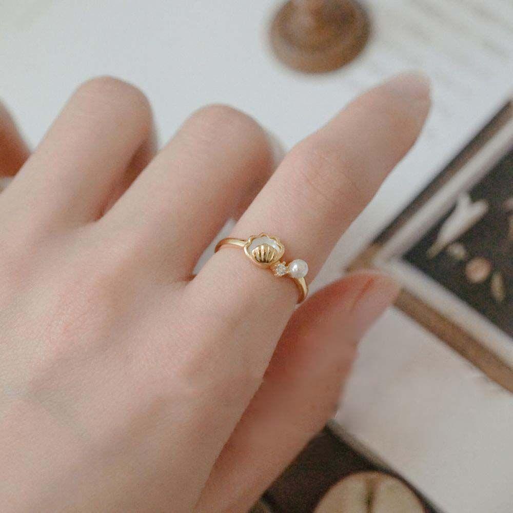 Nhẫn Hở Hình Vỏ Sò Đơn Giản Thời Trang Pháp Cổ Điển Cho Nữ