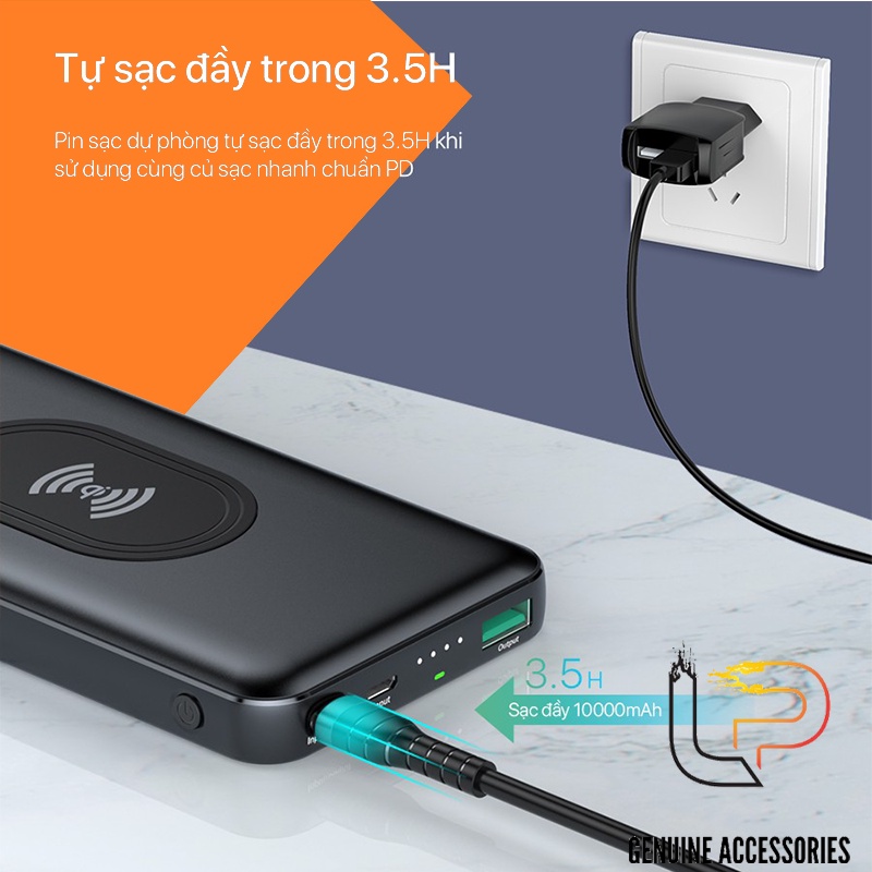 Pin Sạc Dự Phòng Không Dây 10.000mAh Công Nghệ Qi 10W Sạc Nhanh 2 Chiều 18W ACOME AP106