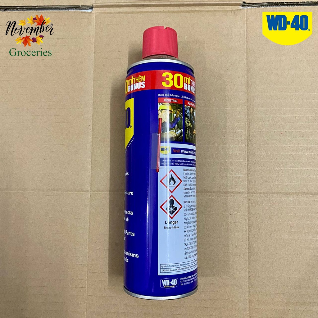WD-40 Chai Xịt Bôi Trơn, Chống Ấm, Làm Sạch và Bảo Vệ, Tẩy Sạch Gỉ Sét, Bảo Dưỡng Máy Móc 412ML Hàng Chính Hãng 100%