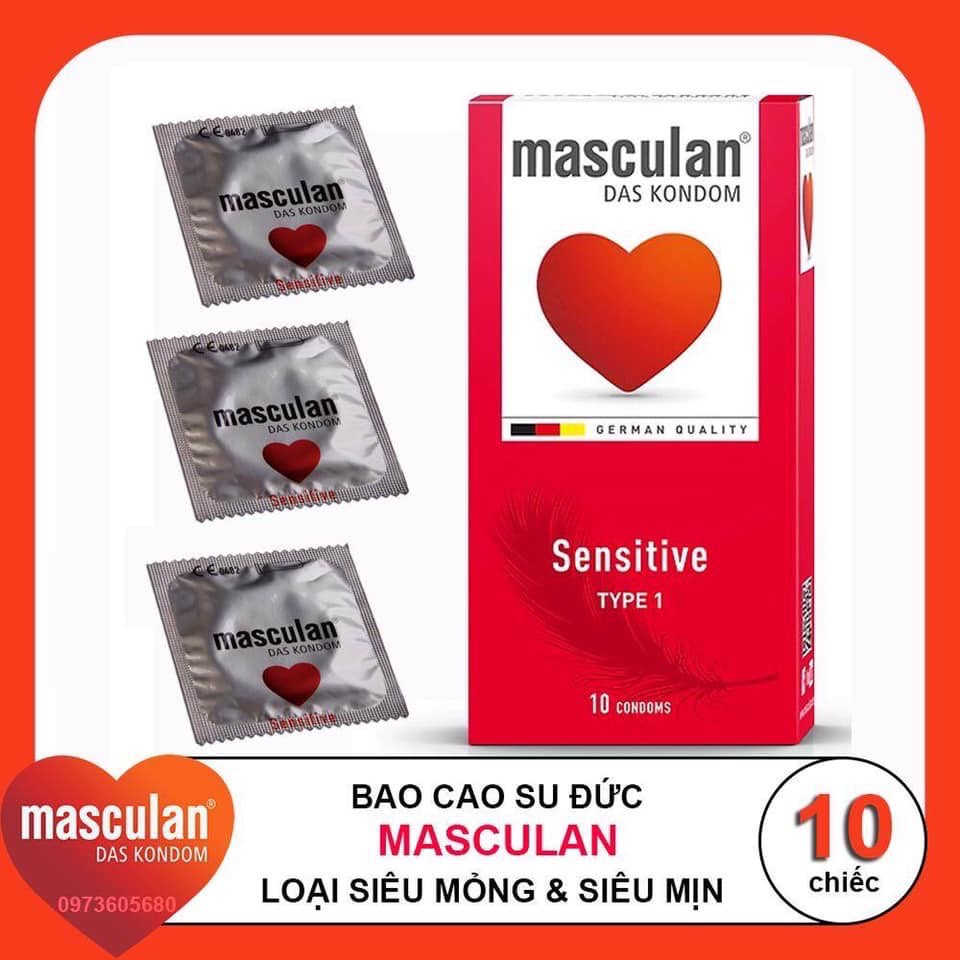 Hộp 10 cái Bao Cao Su Masculan Sensitive Type 1 (Masculan Đỏ) - Nhạy Cảm - Victory Pharmacy