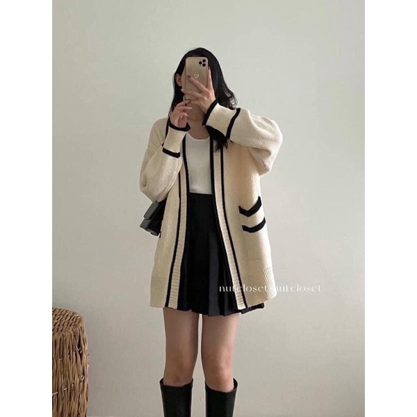 Áo cardigan viền không nút