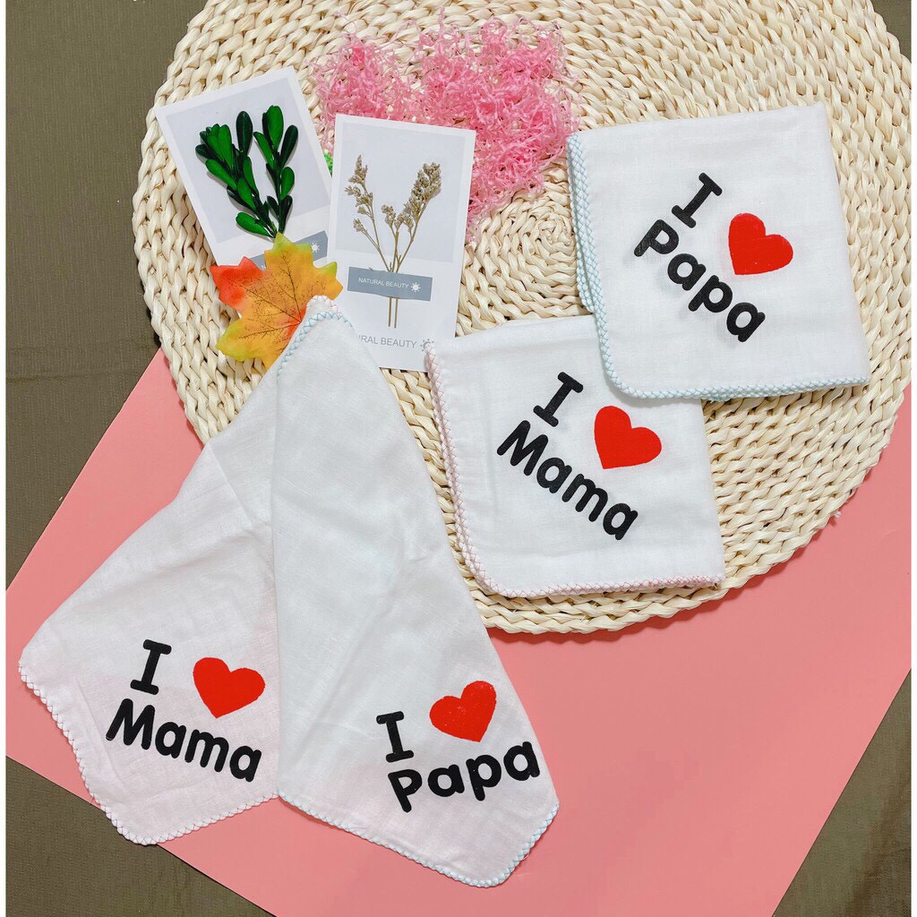 Khăn Xô Sữa Xuất Nhật I Love Papa/Mama 2 Lớp (10 Chiếc/ Gói)