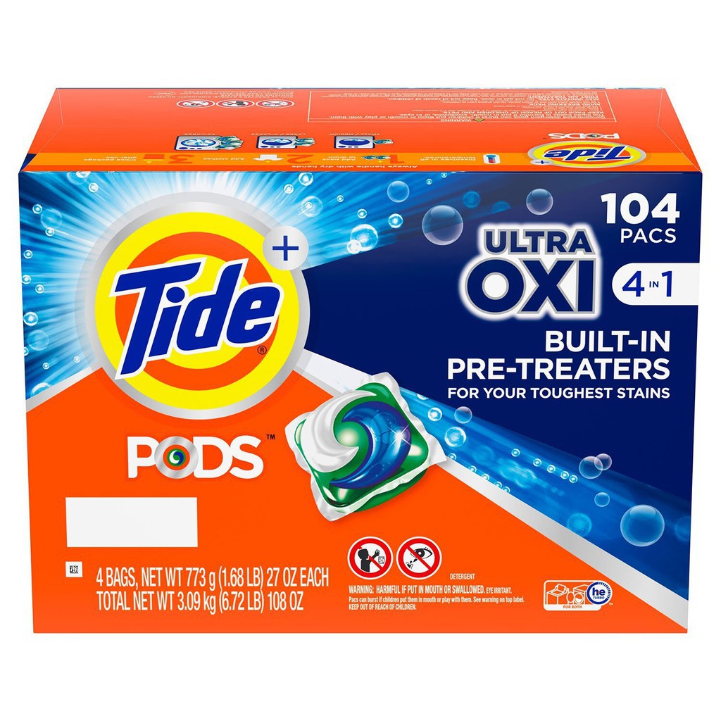 [TÁCH LẺ 1 TÚI] Viên Giặt Tide Pods 4in1 Ultra Oxi - Túi 773g - Gồm 26 Viên Giặt Tide Của Mỹ