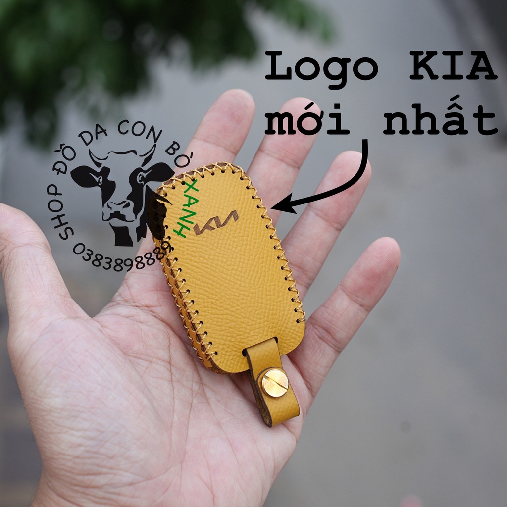 Bao Da Chìa Khoá KIA Seltos 2021 2022, Sonet luxury, Premium logo KIA mới handmade Da Thật 006 B