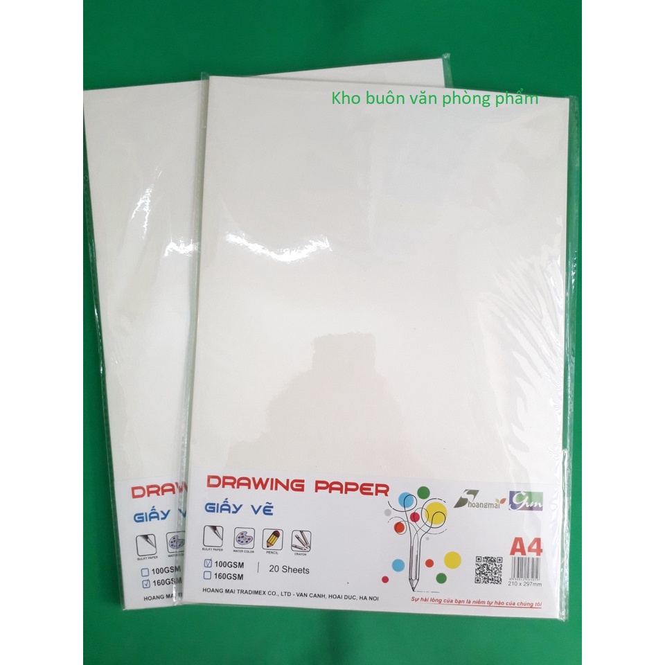 20 tờ giấy vẽ A4  định lượng 100gsm, 160gsm