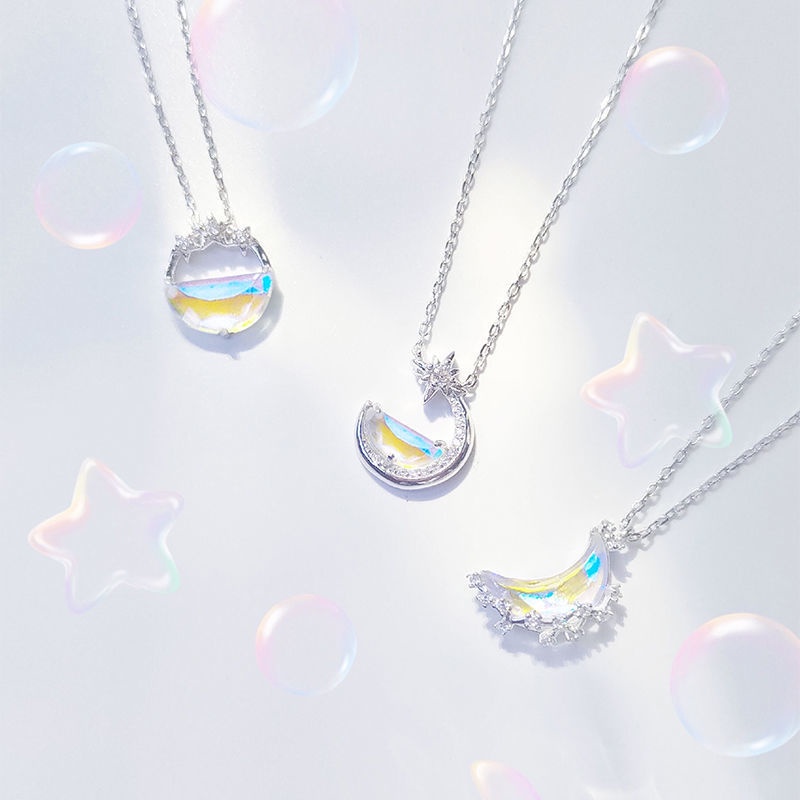 Vòng cổ hợp kim mặt dây hình mặt trăng/ngôi sao đính đá zircon phong cách Hàn Quốc xinh xắn