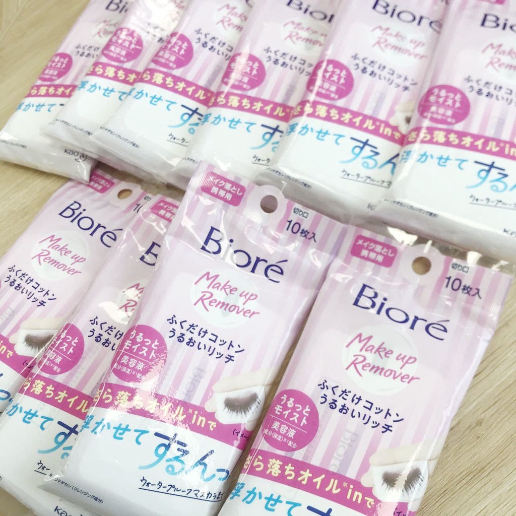 Khăn tẩy trang BIORE Make Up Remover Cleansing dưỡng ẩm và tẩy make up (10 Miếng)