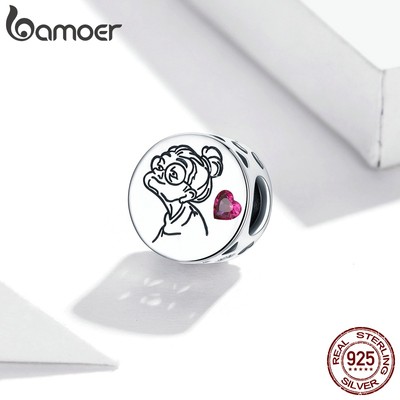 BAMOER Mặt Dây Chuyền Bạc 925 Hình Trái Tim Đính Đá CZ Dành Cho Gia Đình Sc1762