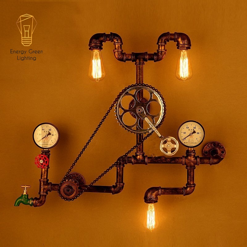 Đèn Tường Energy Green Lighting Retro DT-0218 - Bánh Răng , Đồng Hồ Chuyển Động Cùng Đèn - Kiểu Dáng Cổ Điển