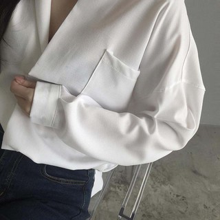 Áo sơ mi dáng rộng cổ V cho nữ