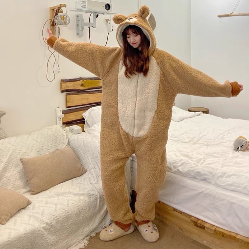 BỘ NGỦ LÔNG GẤU NÂU LIỀN THÂN 🦋BỘ MẶC NHÀ CUTE PHONG CÁCH HÀN QUỐC ULZZANG,NENEE