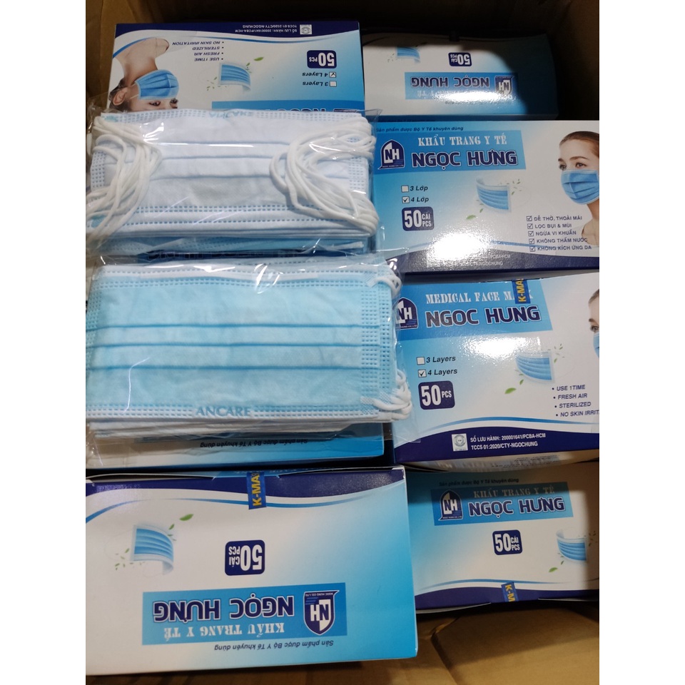 2 hộp Khẩu trang Y TẾ 4 lớp cao cấp, hộp 50 màu Xanh