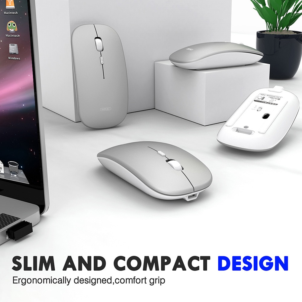 Chuột Bluetooth không dây COD Inphic Chuột im lặng Bộ sạc chuột Công thái học Chuột quang USB 2.4Ghz cho máy tính xách tay Macbook