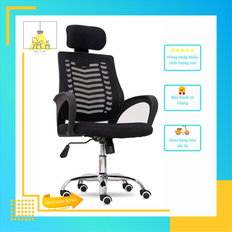 GHẾ XOAY LƯNG LƯỚI TỰA ĐẦU GXTD01. VĂN PHÒNG, LÀM VIỆC, HỌC TẬP, CHƠI GAME, GHẾ XOAY XƯƠNG CÁ, Ghế xoay gật gù ngã lưng.