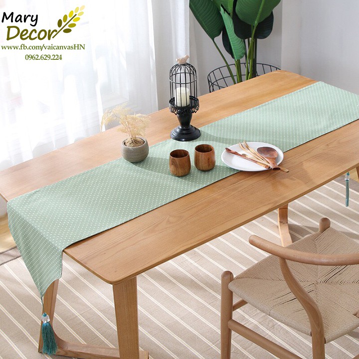 KHĂN RUNNER MARY DECOR - CHẤM BI XANH LÁ MẠ KR-C04