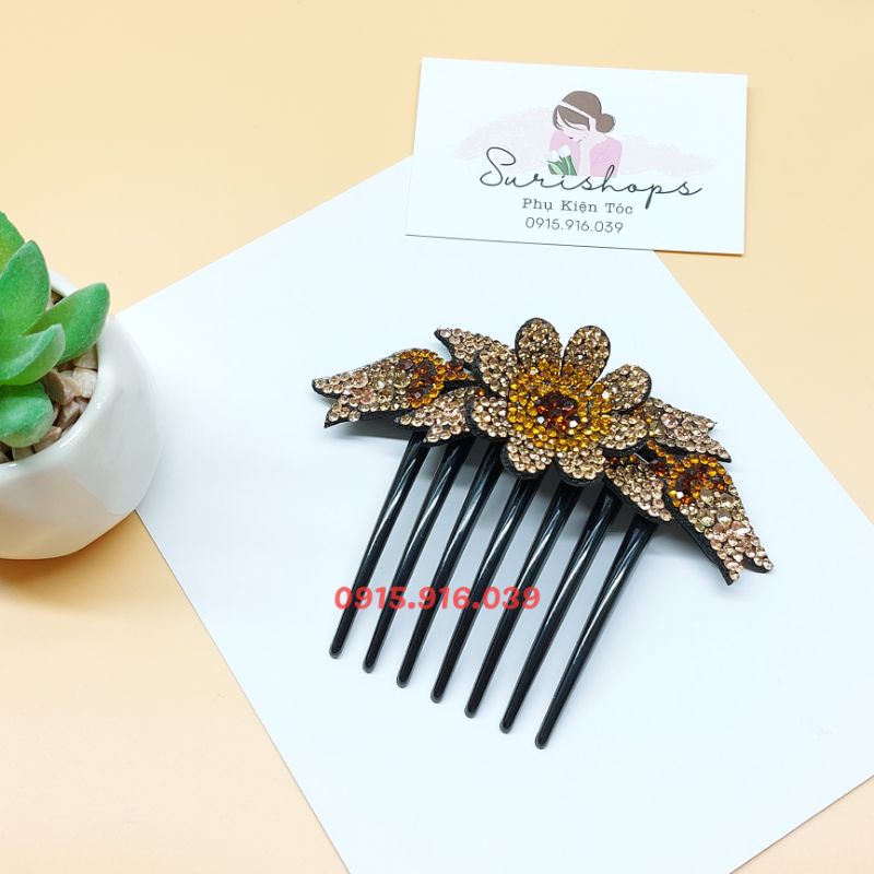 Cài Tóc Búi Đính Đá Hình Hoa Tulip, Kẹp Tóc Búi