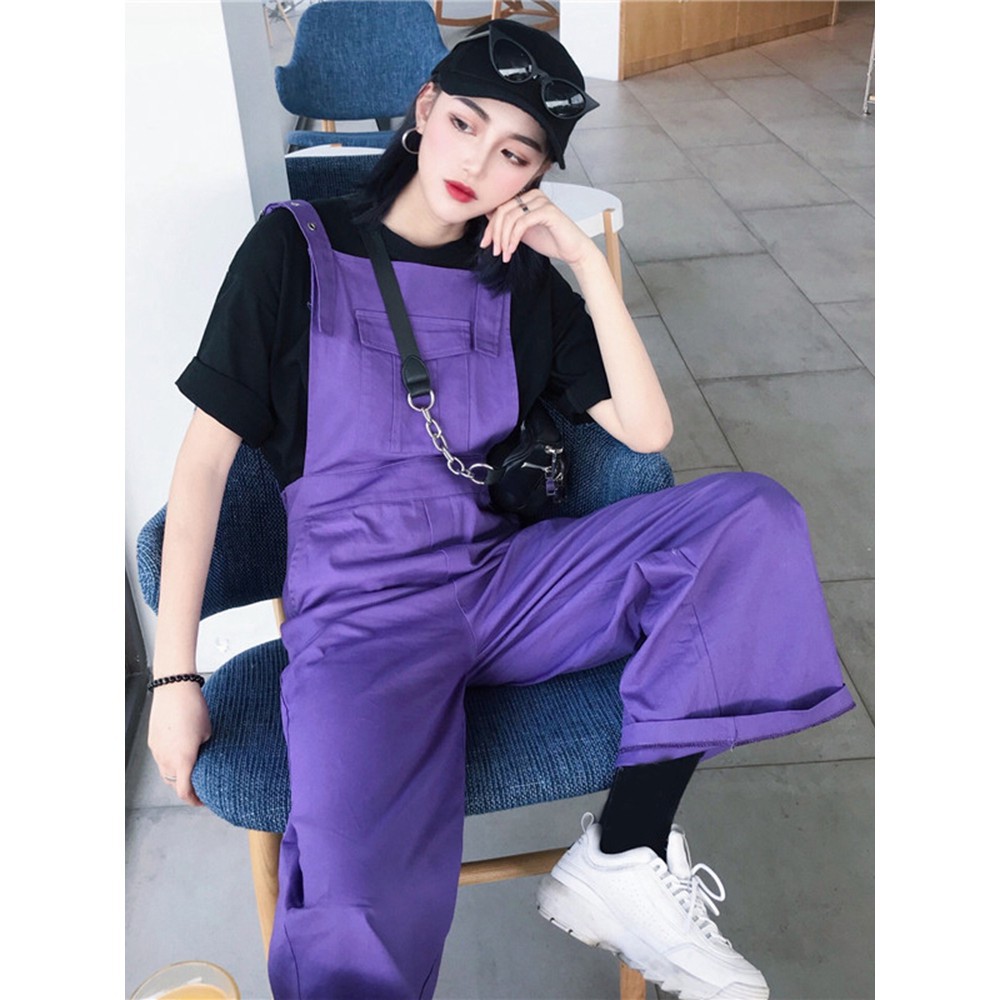 (ảnh Feedback Ở Cuối) Yếm Quần Dài Màu Tím Phong Cách Harajaku Cá Tính Ulzzang
