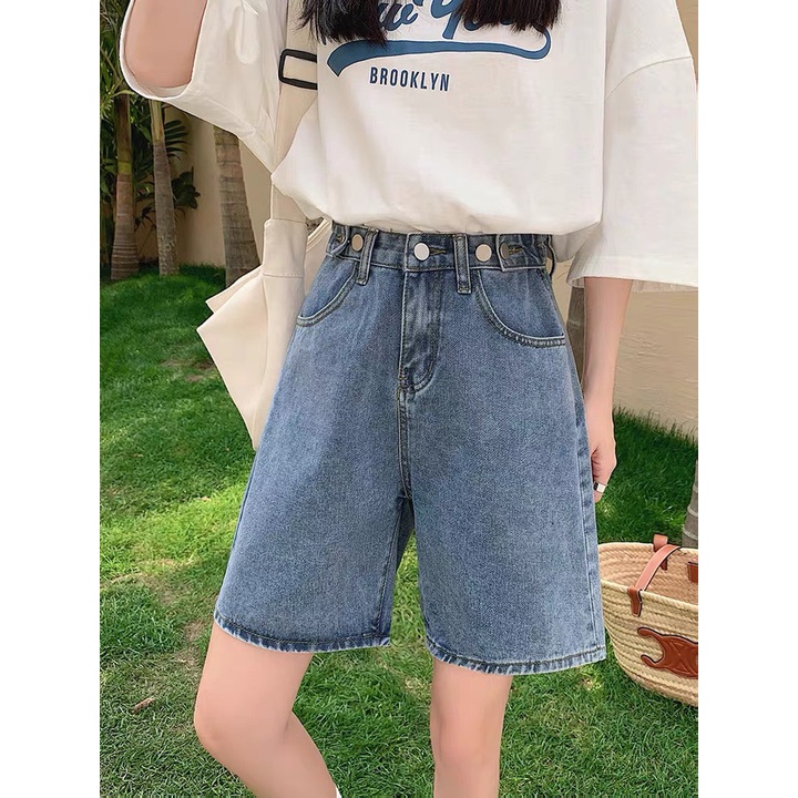 Quần Jean Short Lửng Nữ, Quần Bò Ống Rộng Cạp Cao Mùa Hè Xinh Xắn 𝓑𝔂.𝓬𝓪𝓶𝓬𝓪𝓶
