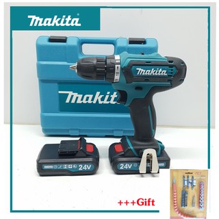 Máy Khoan Makita 24V Có Búa Lõi Đồng 2 Pin -Tặng Bộ Phụ Kiện - Bắt Vít, Khoan Sắt, Khoan Tường, Khoan Gỗ - Hàng Malaysia