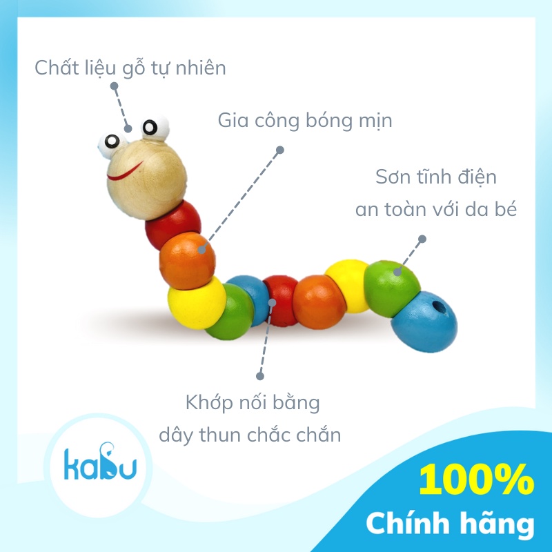 KABU - Sâu Gỗ Đa Sắc Màu Tập Cầm Nắm Cho Bé, Chú Sâu Gỗ Vui Vẻ Cho Bé Từ Sơ Sinh