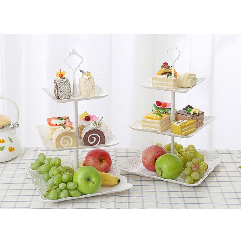 Khay đựng trái cây, bánh 3 tầng vuông 37x24cm