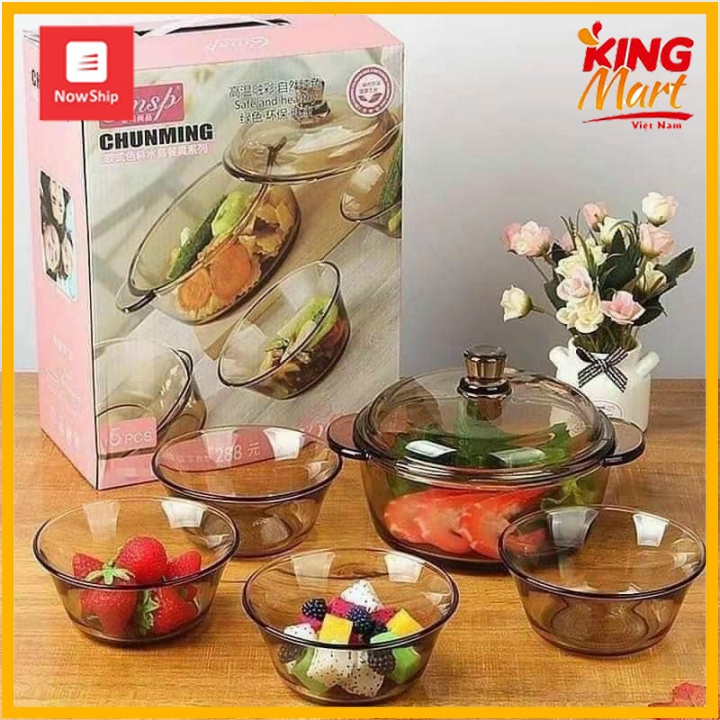 Bộ Nồi Bát Thủy Tinh Vàng Trà Phong Cách Châu Âu