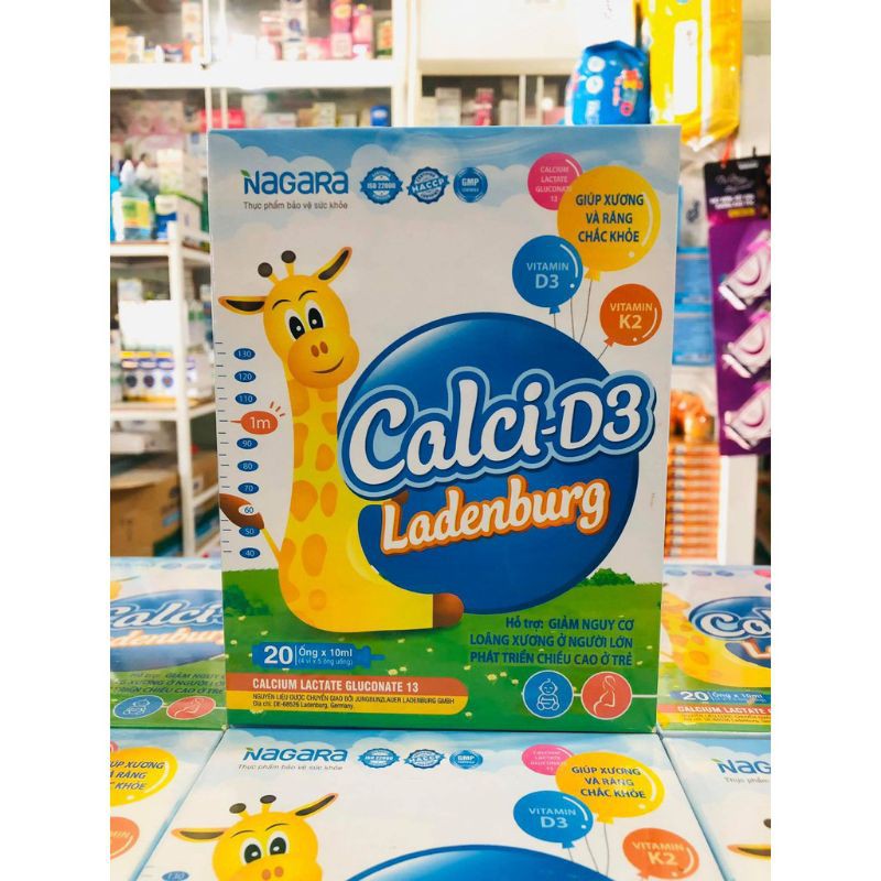 Calci D3 Ladenburg - Bổ sung Canxi, Vitamin D3 giúp xương răng chắc khoẻ, phát triển chiều cao vượt trội (Hộp 20 ống)