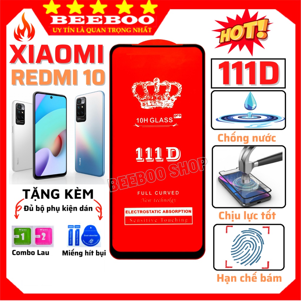 Kính cường lực Xiaomi Redmi 10 - Cao Cấp 111D - Full màn hình - Độ cứng 10H - Độ trong suốt cực cao - Chống va đập tốt.