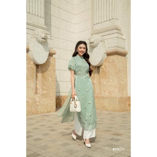 Vải Organza thêu hoa cúc
