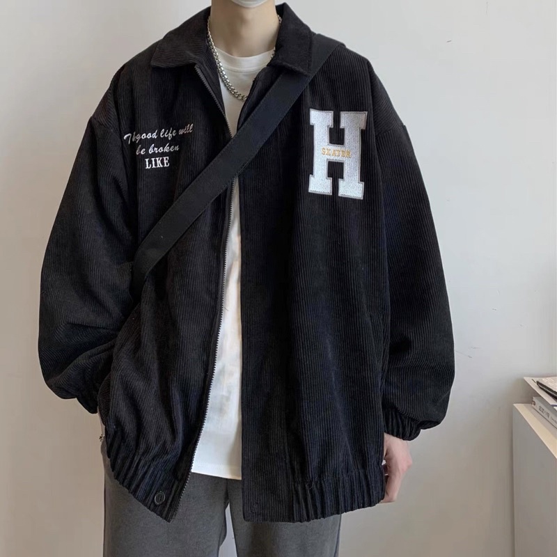 Áo khoác bomber nhung nam nữ form rộng