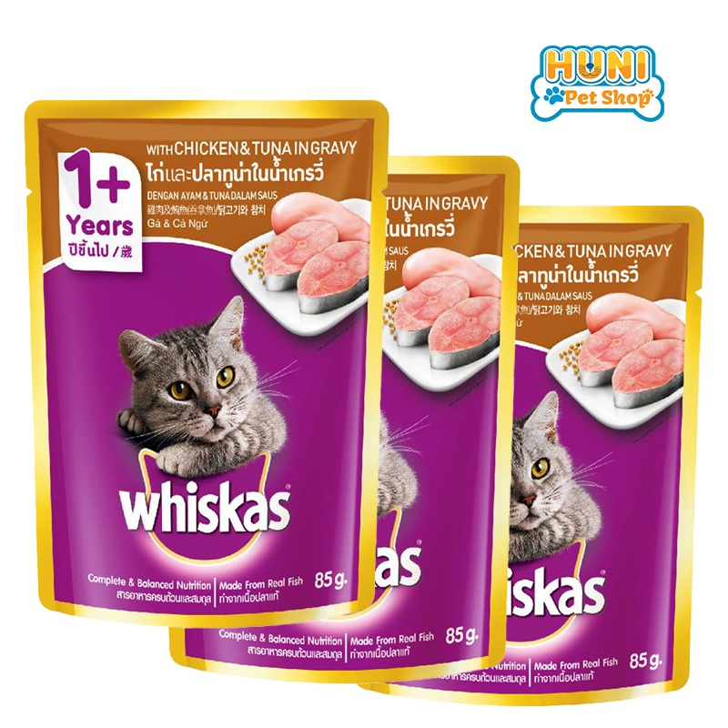 Pate mèo whiskas vị CÁ THU - CÁ NGỪ - CÁ BIỂN sốt mèo nhiều vị Thức ăn cho mèo lớn, gói 85g - Huni Petshop