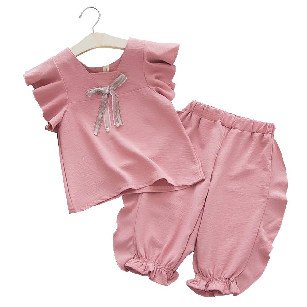 3 - Bộ bé gái màu hồng có nơ nhún viền - HG036-SM