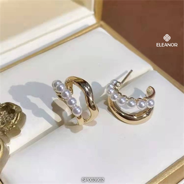 Bông tai nữ ngọc trai nhân tạo Eleanor Accessories viền cong phụ kiện trang sức dễ chuôi bạc 925 xinh xắn