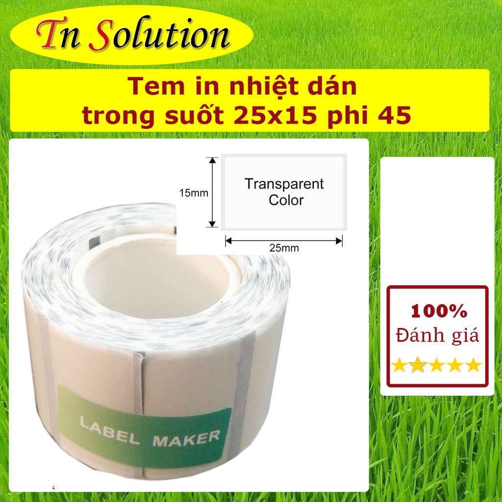 Giấy in tem dán TRONG SUỐT CHỮ ĐEN 25x15mm chống thấm nước dành cho máy in tem cầm tay DP23, DP30