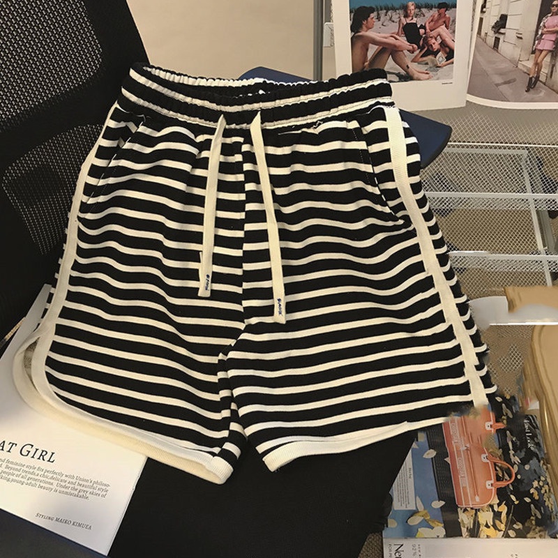 Quần Đùi Thể Thao Kẻ Sọc Thời Trang Cổ Điển 185256 Quần Short Lưng Cao Ống Rộng Thoải Mái Cá Tính