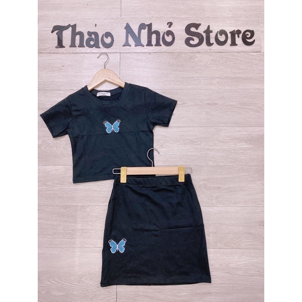 set áo và chân váy thêu hoạ tiết(hình thật)